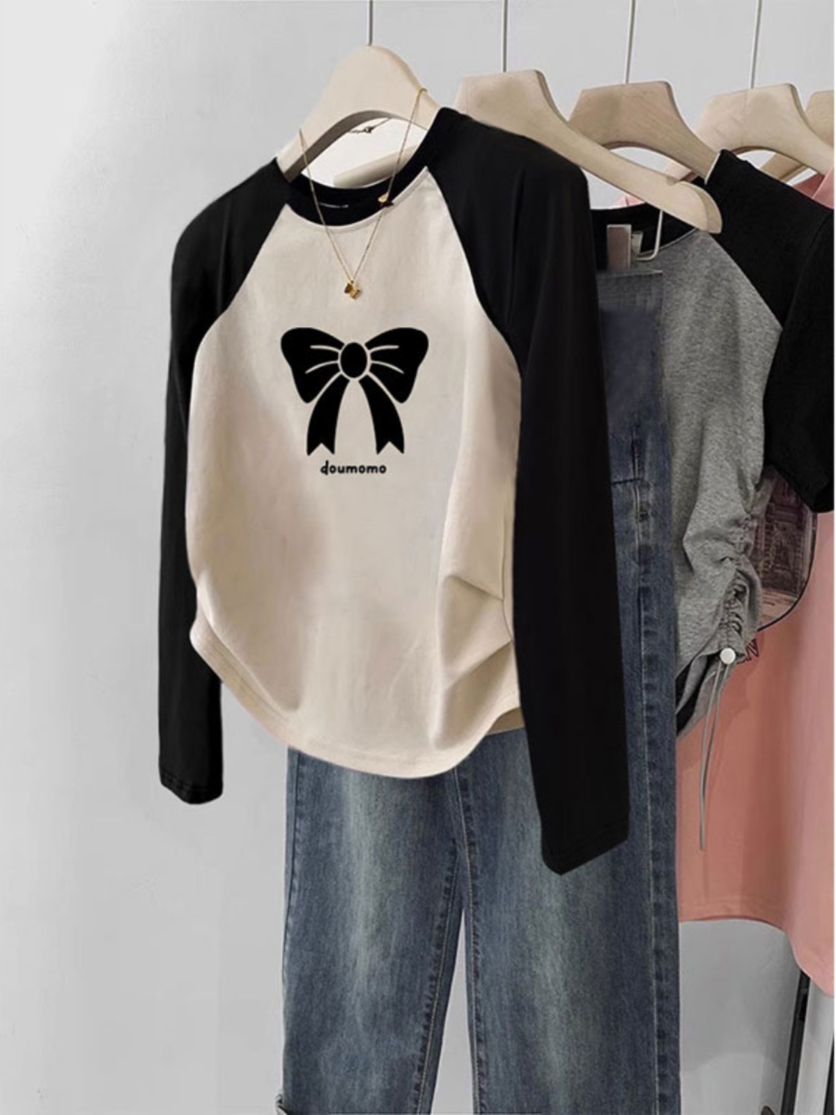Plus Size 2025 Fall and Winter New Inner Wear American Retro Silm Slimming and Short Raglan T-Shirt Women's Long Sleeve Top Clothes