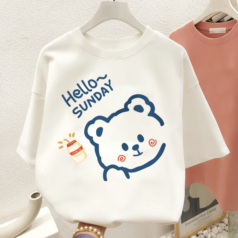 Hong Kong Style Niche Plus Size Ladies Slim Looking Belly-Covering Short Sleeve T-shirt