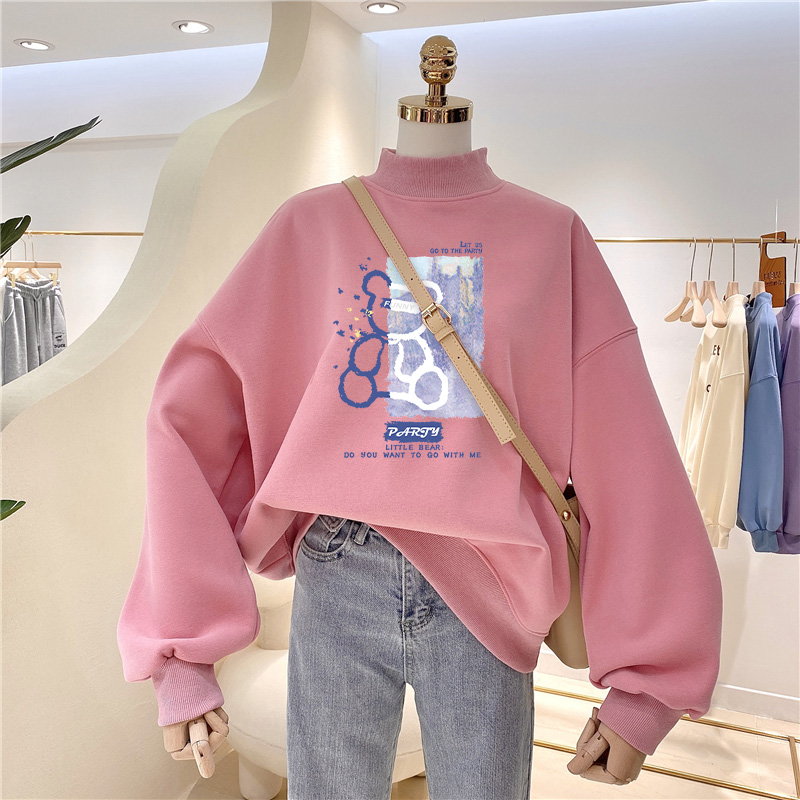 Large Size Loose Mock Neck Thickened Niche Sweatshirt for Plump Girls