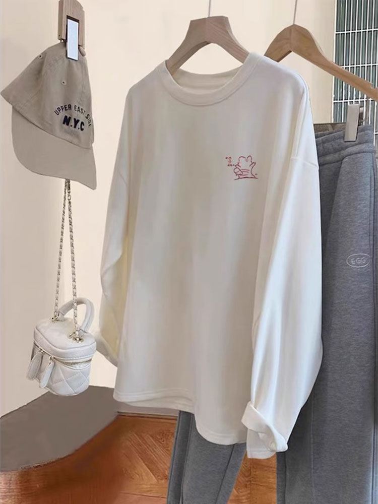 2025 New Arrival Bottoming Shirt Dralon Early Spring and Autumn Mid Length Long Length Long Sleeves T-Shirt Women's Inner Wear Loose Fleece-Lined Casual Tops