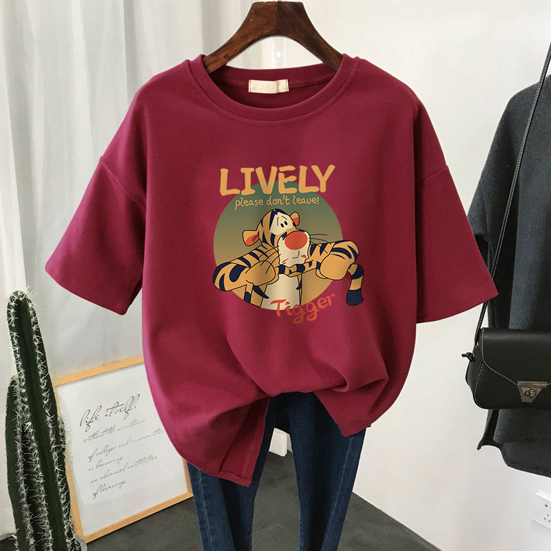 Autumn and Winter Loose Slim Looking Plus Size Ladies Brushed Short Sleeve T-shirt