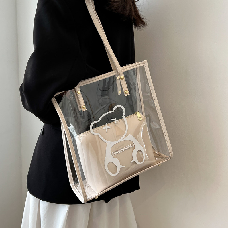 Bag Women's Large Capacity 2024 New Arrival Tide This Spring and Summer Popular Transparent Jelly Shoulder Big Bag Western Style Tote Bag