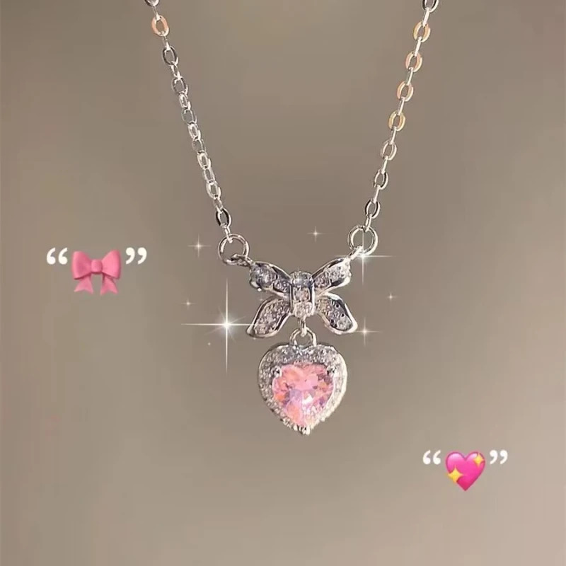 3 Pieces Heart Necklace Female Summer Light Luxury Minority 2024 New Arrival Best Selling Gradient Ins Style Butterfly Double Layer