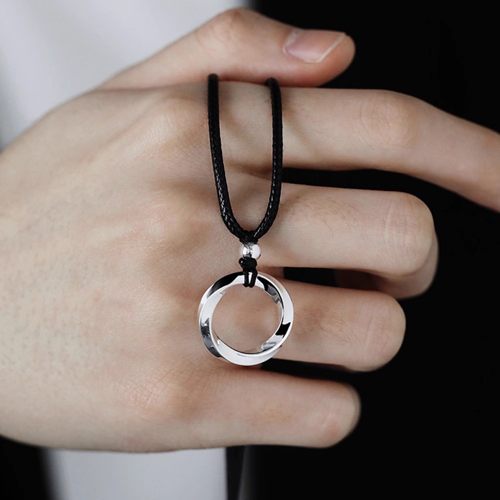 Mobius Sterling Silver Pendant Couple Ring Necklace