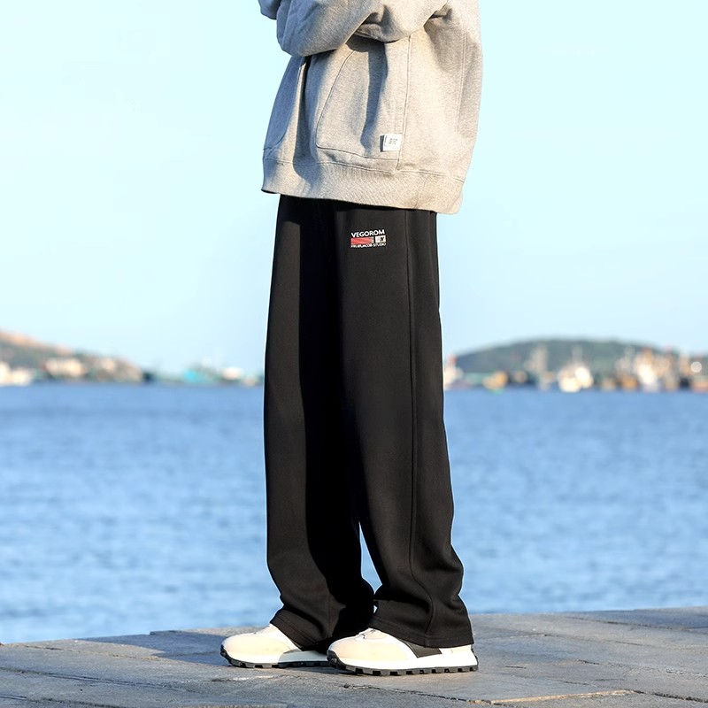 Outdoor Gray Heavy Weight Sweatpants Men's Fall and Winter Velvet Padded Loose Casual Versatile Sports Pants Trendy Straight-leg Long Pants