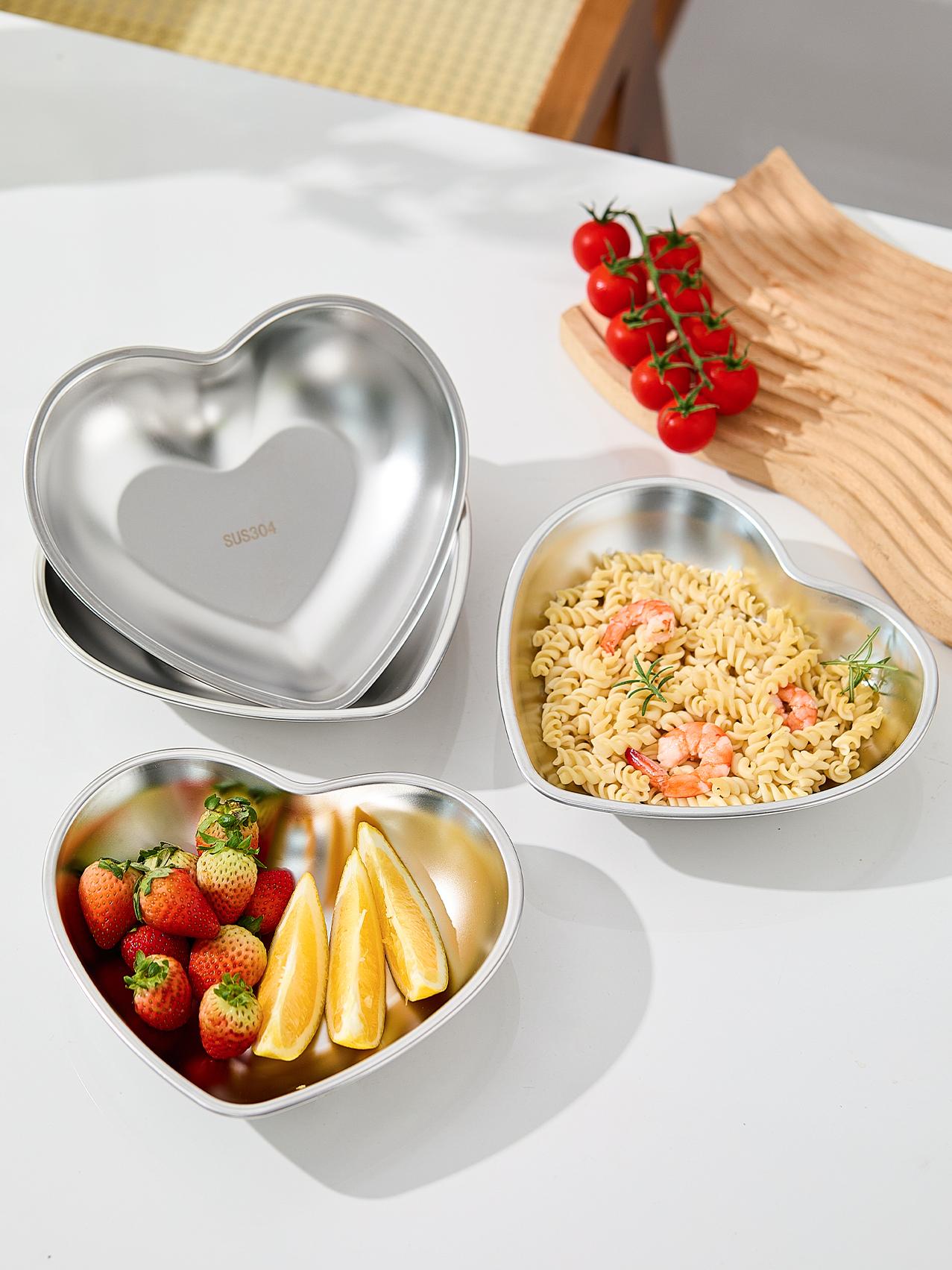 304 Stainless Steel Heart Plate Fruit Plate Dish For Home Tableware Heart-Shaped Children's Dinner Plate Cake Dessert Tray