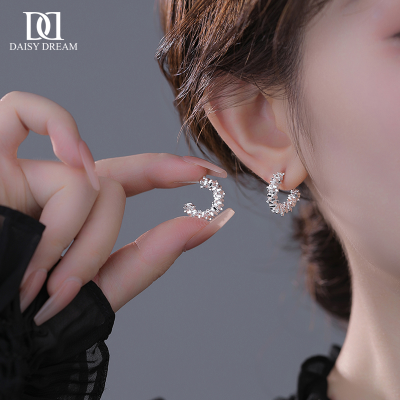 Niche Style Sparkling Earrings for Women Fancy Sterling Silver Needle