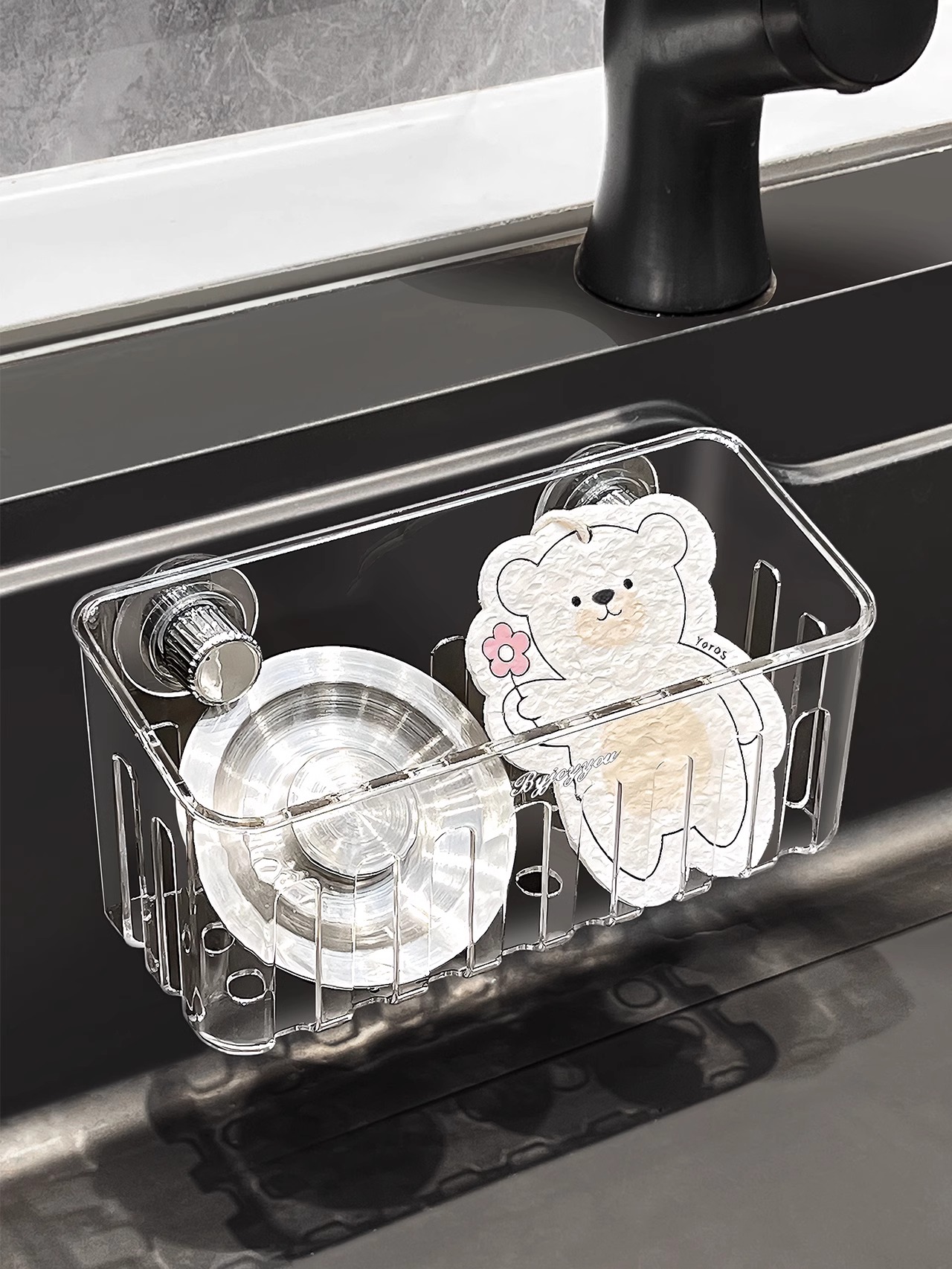 Kitchen Suction Cup Sink Inner Wall Storage Rack Household Wipes Drain Rack Faucet Sponge Steel Wire Ball Storage Rack