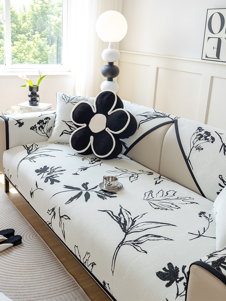 Light French Sofa Cushion 2025 New Arrival All Year Round Neutral Chenille Straight Row Cushion Non-Slip Leather Sofa Cover Cover Cloth