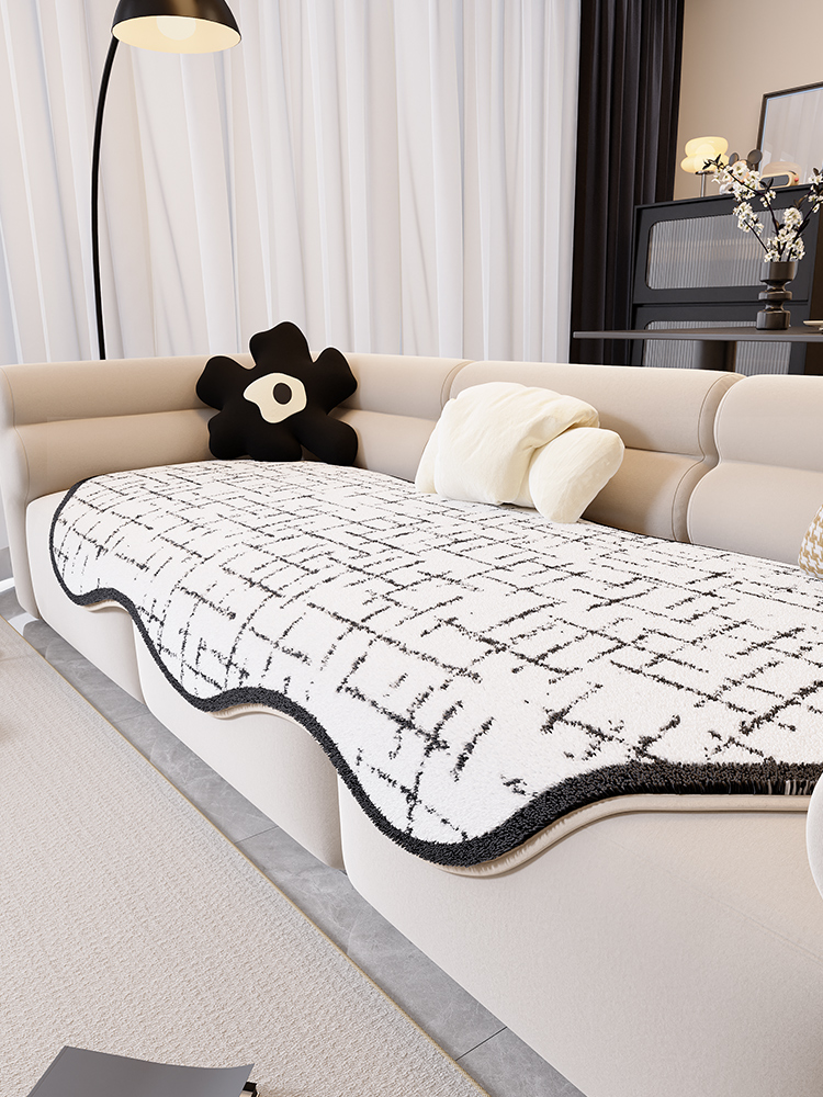 2024 New Arrival Sofa Cover Cloth Cashmere-like Heattech Fancy Accessible Luxury Asymmetrical Fixed Non Slip Sofa Cushion