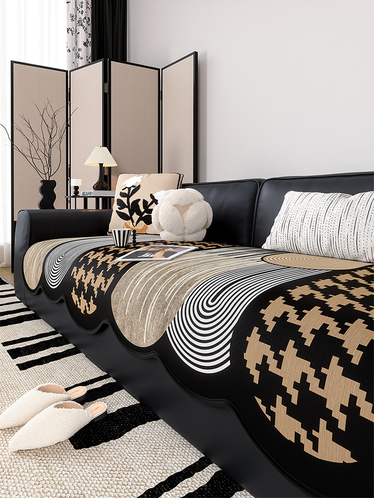 2025 New Arrival Chenille Shaped Leather Sofa Cushion All Year Round Neutral Fancy Accessible Luxury Straight Row Anti-Slip Cover Cloth