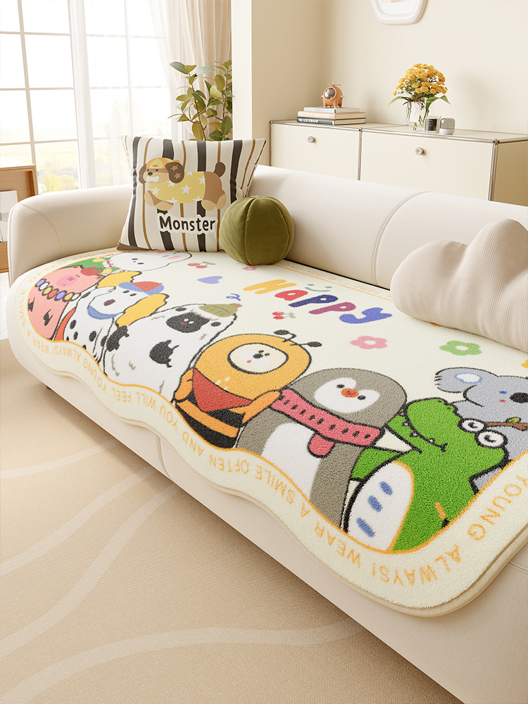 Winter 2025 New Cute Cartoon Special-Shaped Sofa Cushion Fixed Non Slip Cushion Cloth Leather Sofa Special Cover Towel