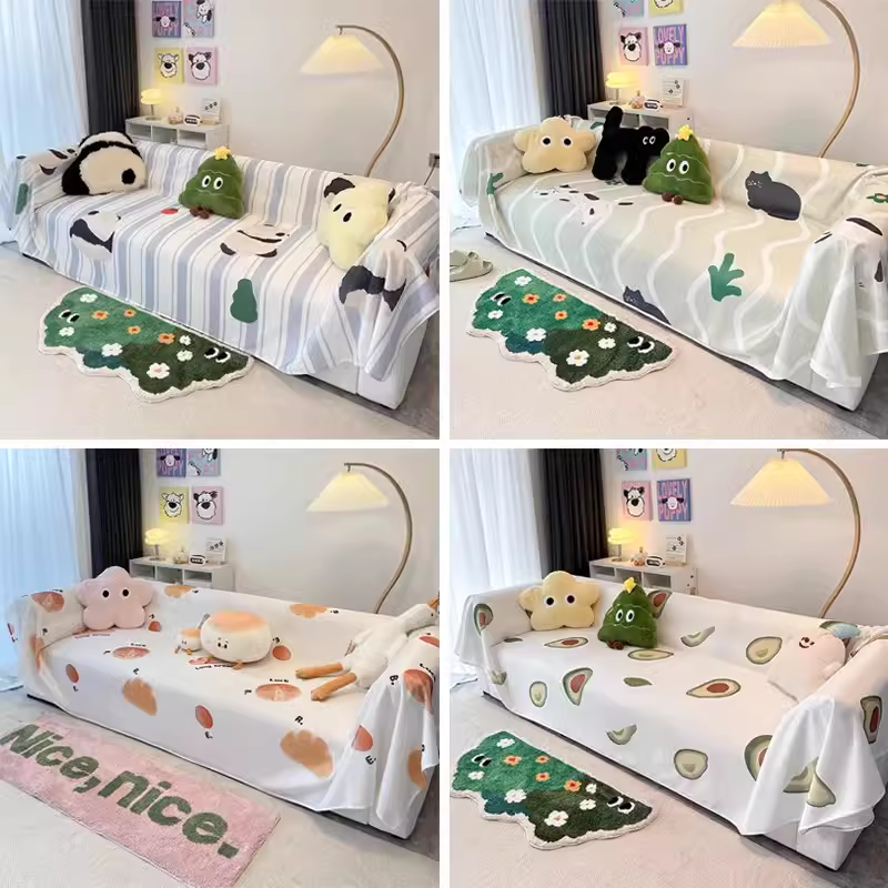 Bruloman Dopamine Cartoon Cute Summer Sofa Towel a Whole Minimalist Fancy Sofa Cover Cloth