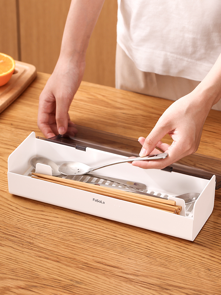 Fasola Chopsticks Box Kitchen For Home Drain Storage Box Dustproof with Cover Chopsticks Holder Tableware Spoon Chopsticks Box