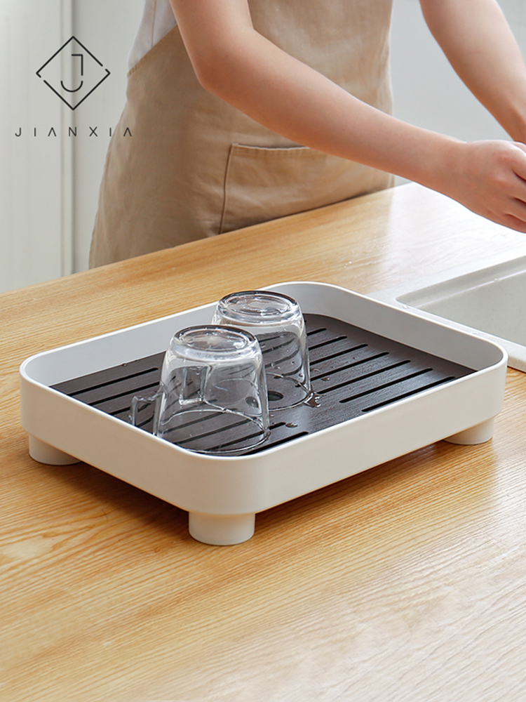 Home Simple Tea Tray Tea Cup Tray Rectangular Modern Small Living Room Water Storage Plastic Water Cup Draining Tray