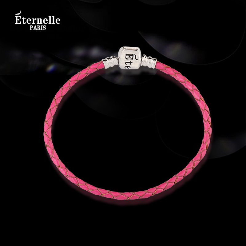 French Eternelle Fashion Ornament S925 Silver Anklet DIY Leather Bracelet Accessories Female Ankle Ring Camouflage Beads
