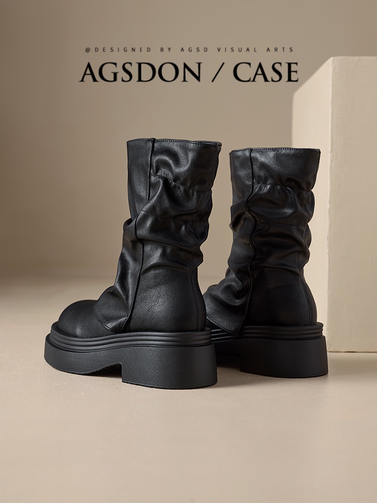 Augusto Ankle Boots for Women 2024 New Arrival Fall and Winter Black Platform Martin Boots Easiest for Match Pantyhose Pile Style Boots Knee-High Boots