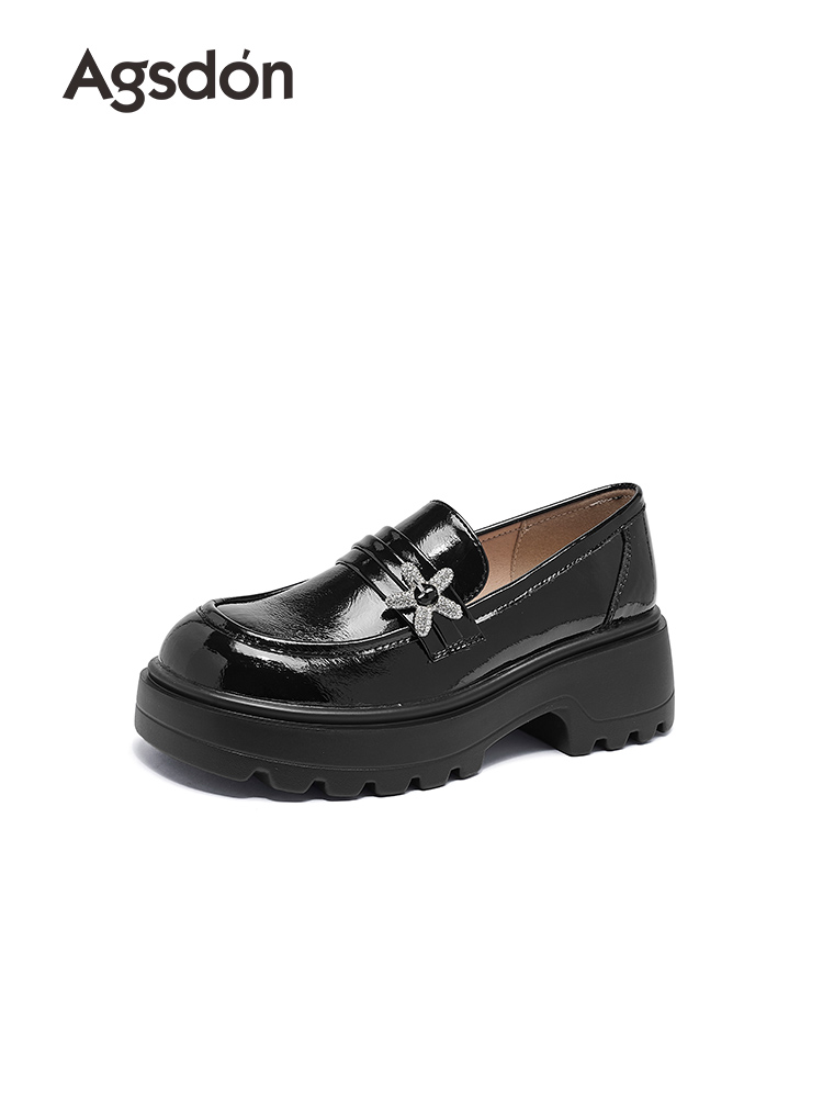 Augusto Black Loafers Women's 2025 Spring and Autumn New Arrival Fashion British Style JK Uniform Platform Leather Shoes