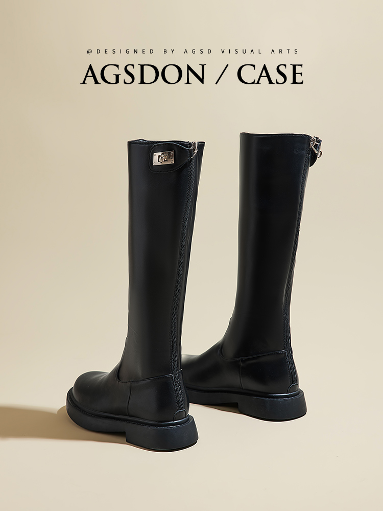 below the Knee Boots Female 2024 New Arrival Spring and Autumn Small Thick Leg Skinny Boots Big Tube Circumference Black Knight Boots