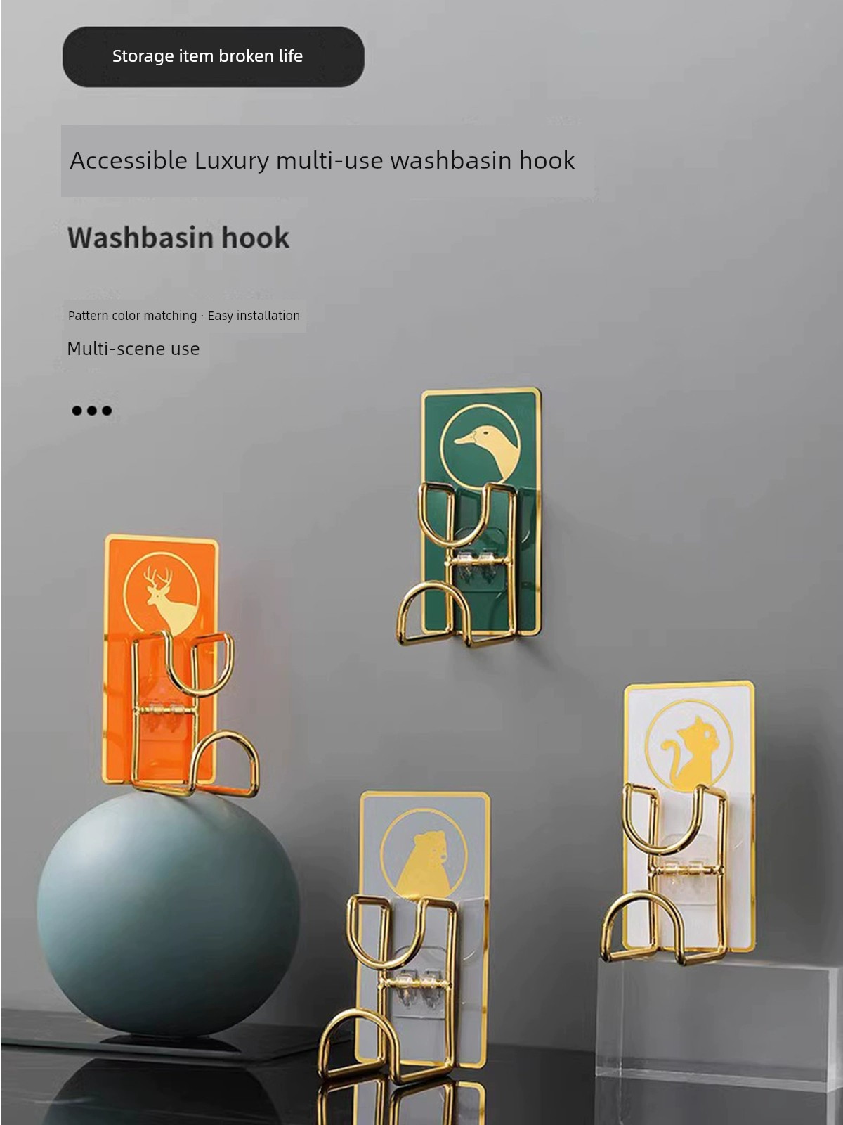 Washbasin Hook Punch-Free Basin Stand of Bathroom Wall-Mounted Strong Adhesive No Trace in Bathroom Wall-Hung Basin Storage Handy Gadget