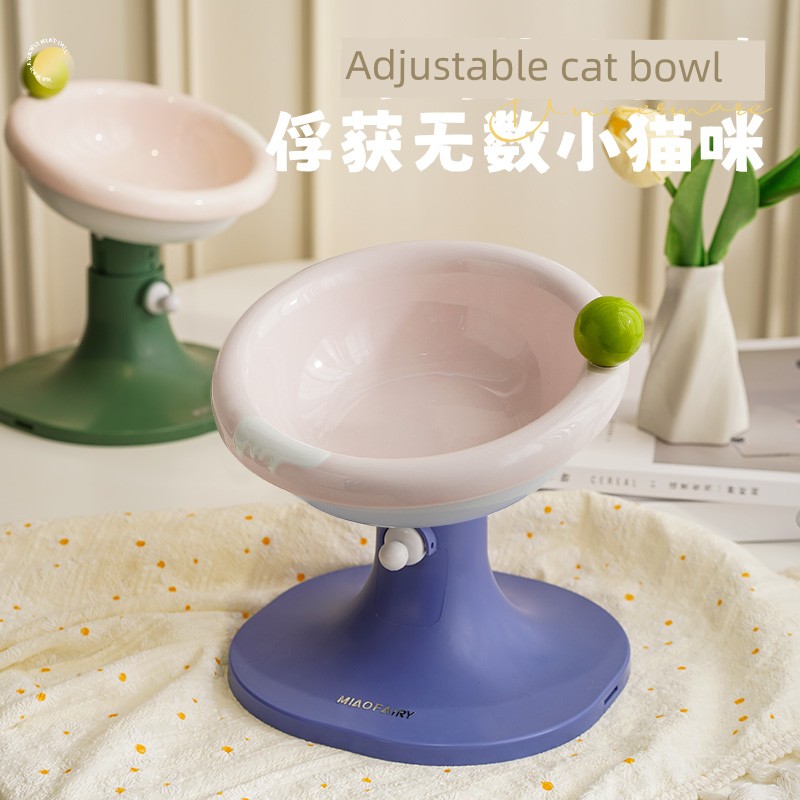 Cat Bowl Ceramic Food Basin Pet Exclusive for Cats Eating Bowl Large Diameter High Foot Neck Protector Not Easy to Knock over Dog Basin Dog Bowl