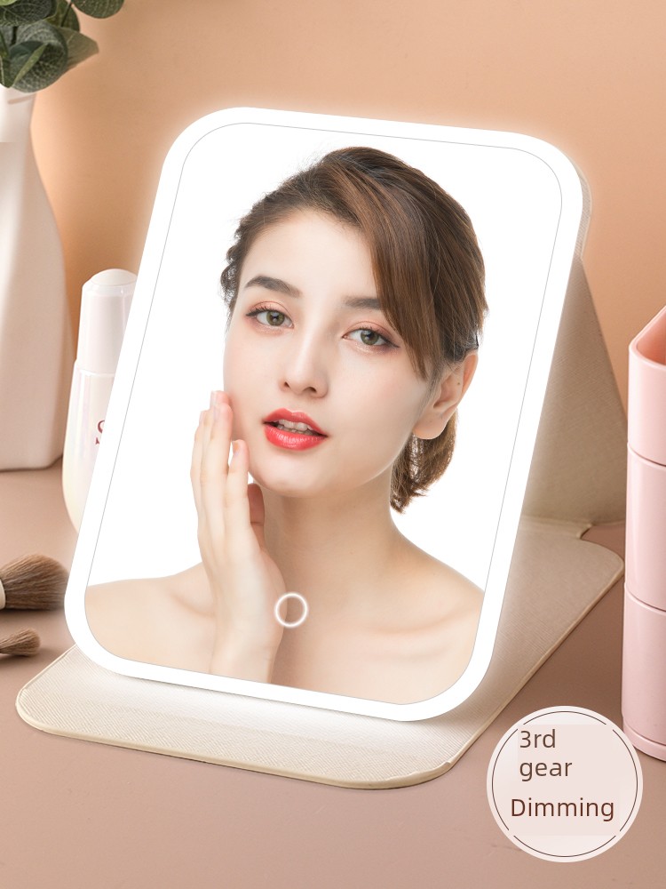 Led Makeup Mirror with Light Folding Mirror Smart HD Dressing Table Portable Portable Dormitory Desktop Mirror