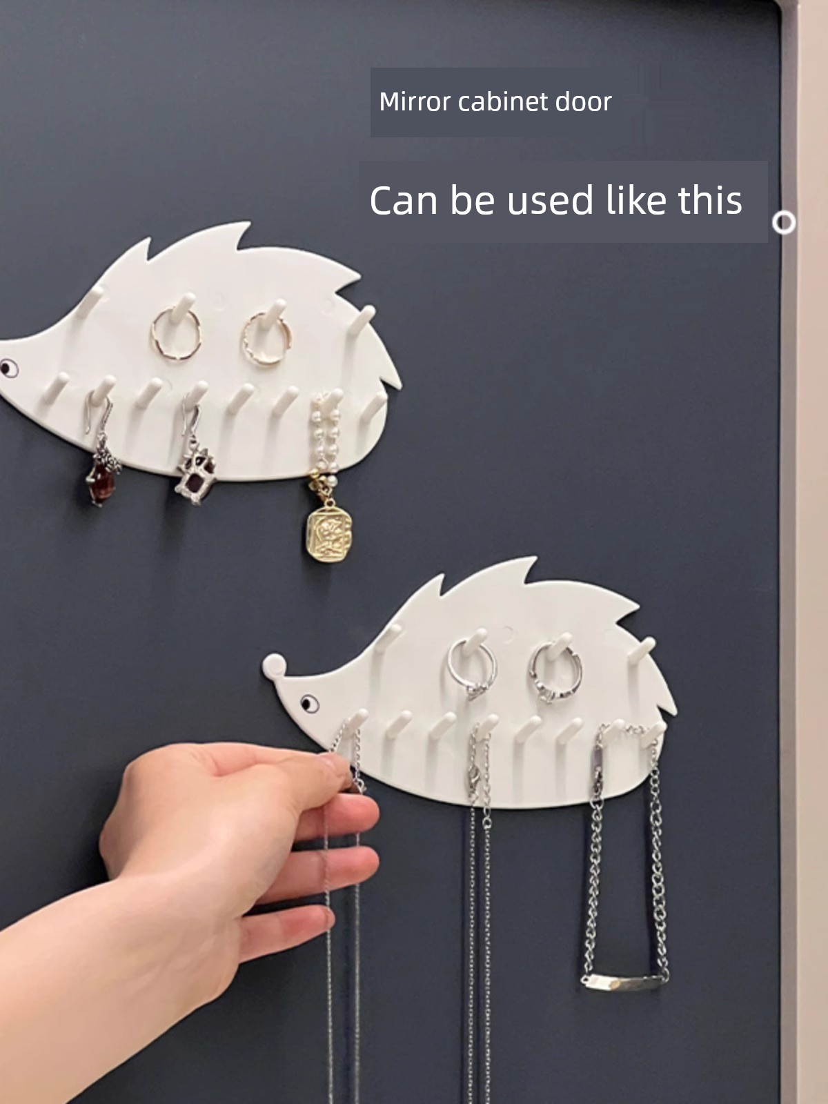 Jujiajia Hand Decoration Rack Wall Cabinet Door Necklace Earrings Jewelry Cute Cartoon Style Adhesive Multi-Hook Storage Rack