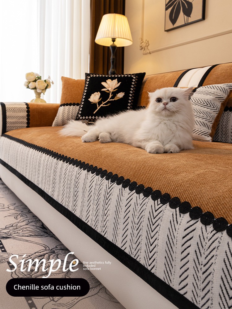 Chenille Sofa Cushion All Year Round Neutral 2025 New Arrival Fancy Fixed Non Slip Straight Row Leather Sofa Seat Cover Cover