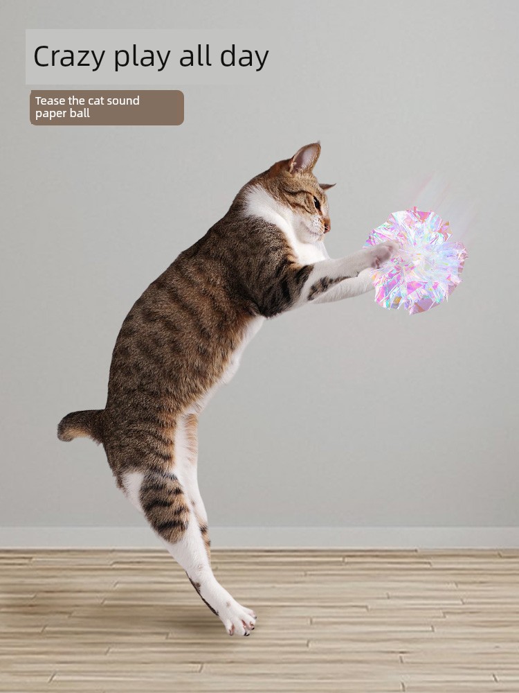 Cat Toy Ringing Paper Ball Color Sound Toy Bite-Resistant Molar Kitten Kittens Funny Cat Relieving Stuffy Handy Gadget Cat Supplies