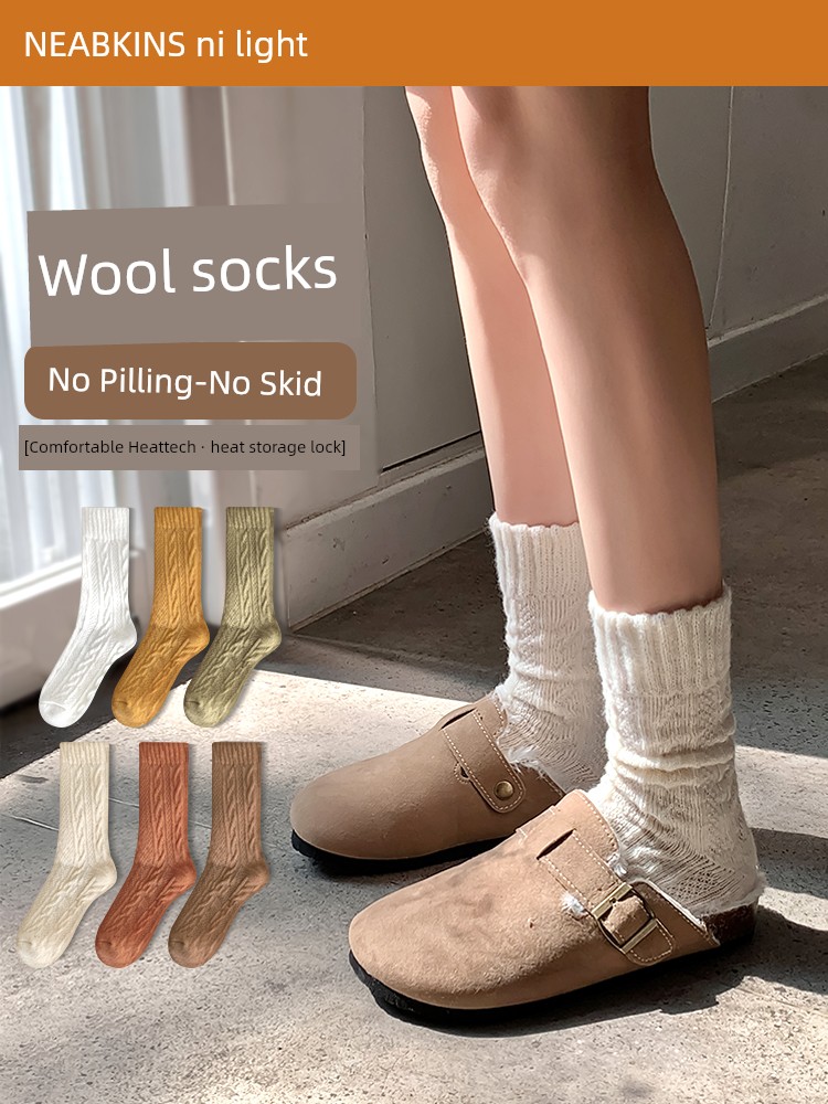 Women's Thick Socks Autumn and Winter Mid-Calf Length Socks Fleece-lined Thickened Winter Yarn Long Wool Socks Birkenstock Bunching Socks