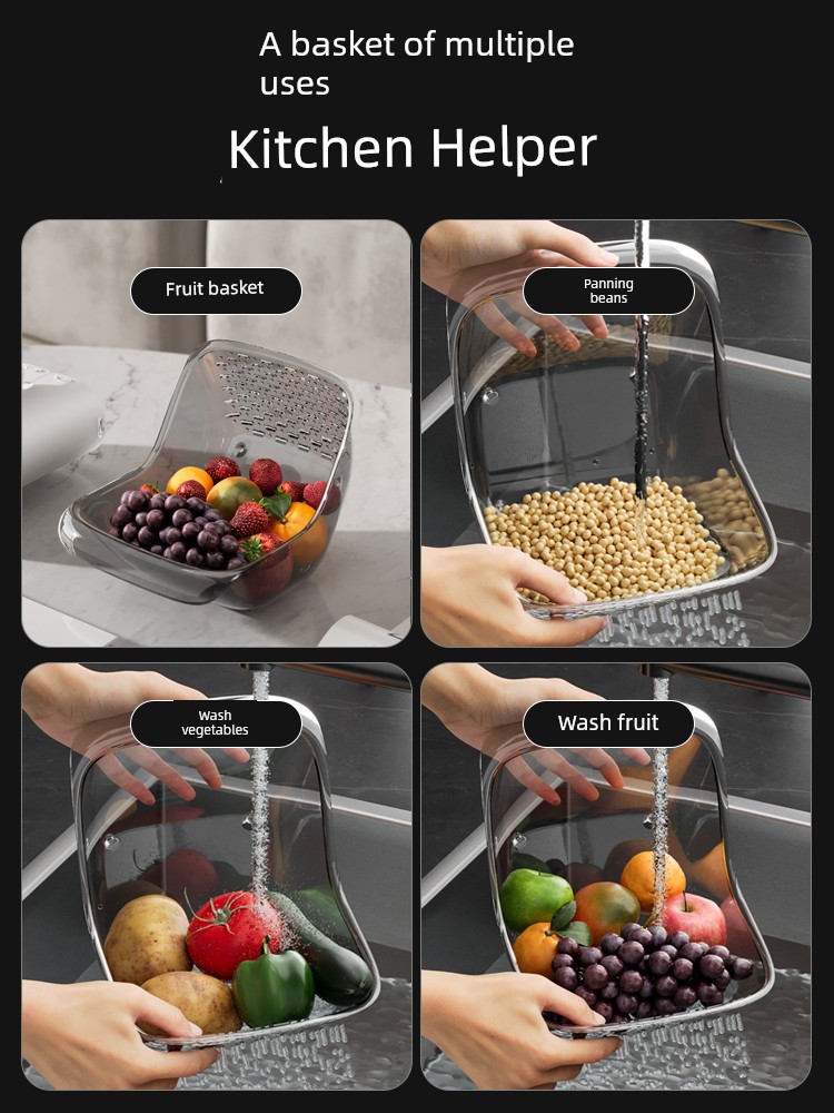Multi-Functional Transparent Rice Washing Basket For Home Vegetable and Fruit Cleaning Drain Basket Living Room Large Capacity Fruit Basket Washing Fruit Basin