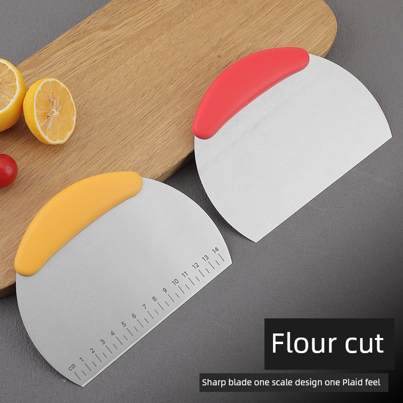 Stainless Steel Dough Scraper Scraper Non-Stick Scraper with Scale Flour Home Cake Steamed Bread Hand-Made Noodles Baking Tool