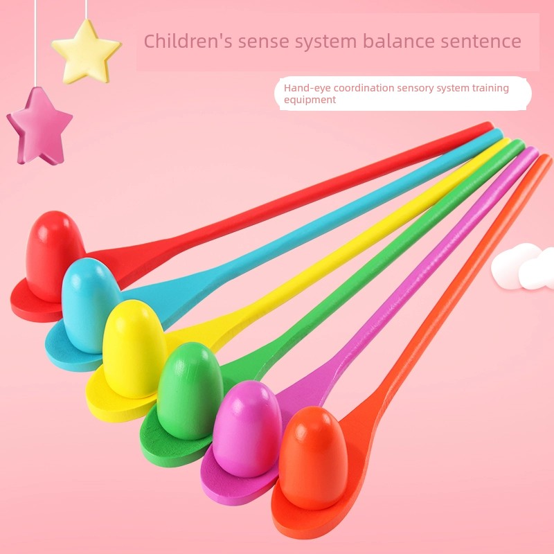 Kindergarten Sensory Training Equipment Kids Wooden Spoon Balance Ball Vestibule Balance Concentration Training Outdoor Balance Bar