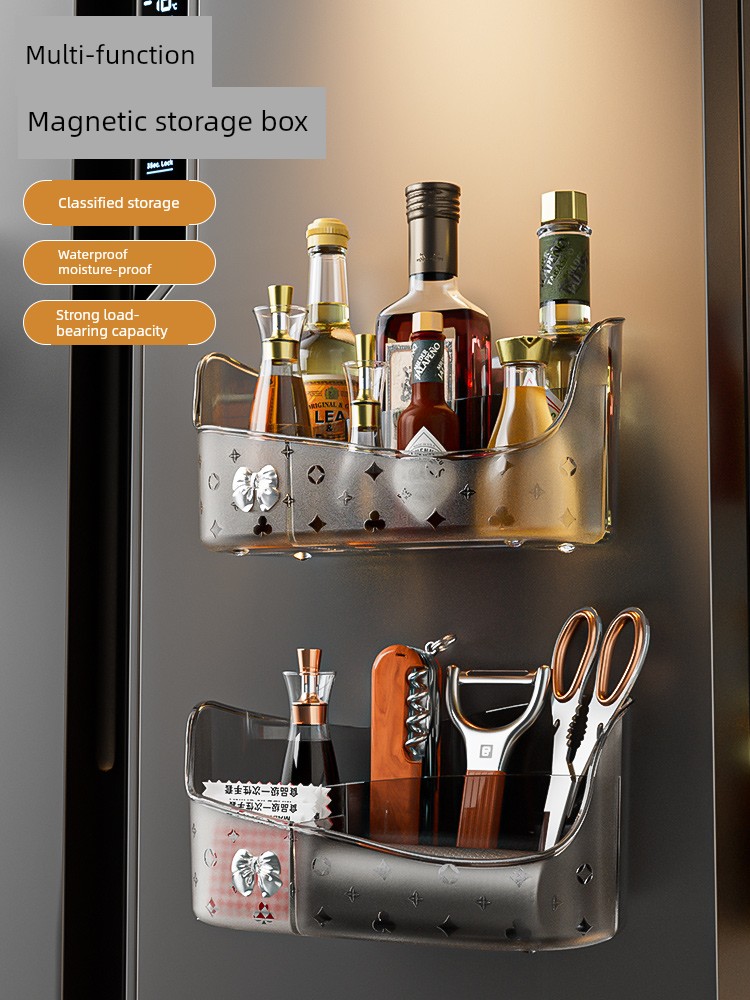 Magnetic Suction Storage Box Refrigerator Side For Home Plastic Wrap Storage Box Kitchen Punch-Free Wall-Mounted Shelves
