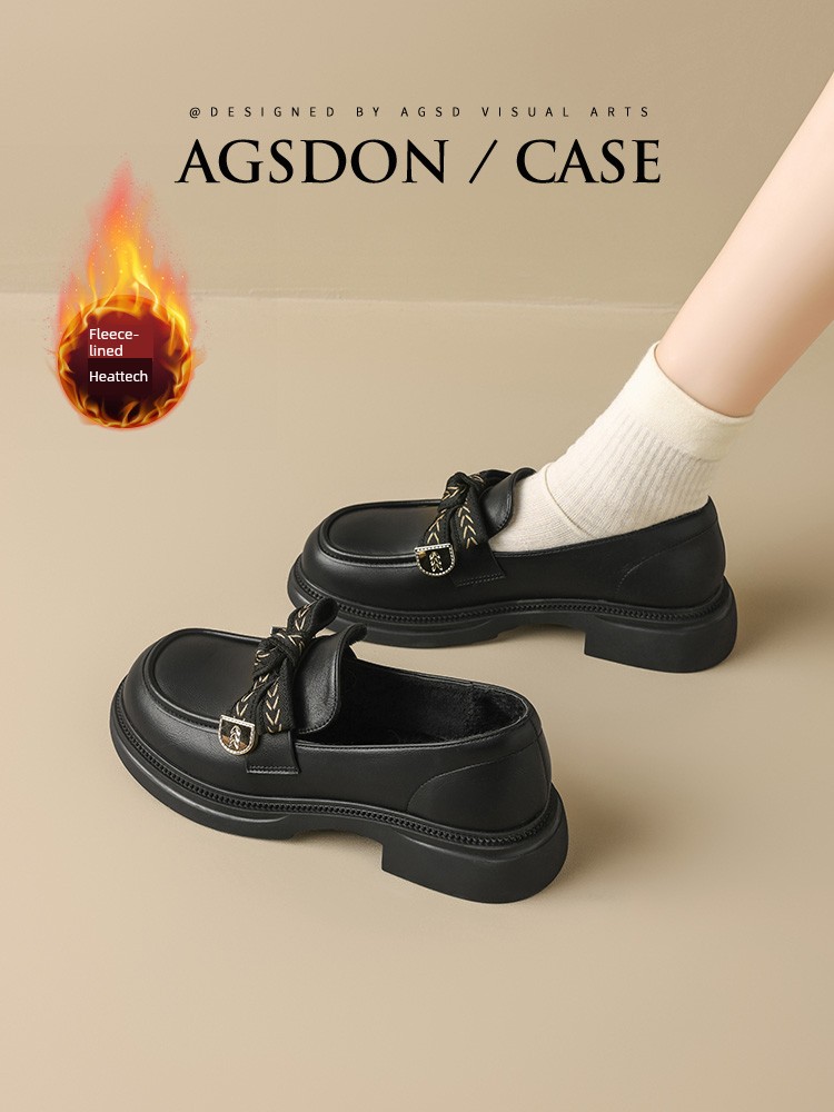 Augusto Loafers Women's 25 Fall and Winter New Arrival Fleece-Lined Platform British Style Leather Shoes Slip-on Commuter Shoes