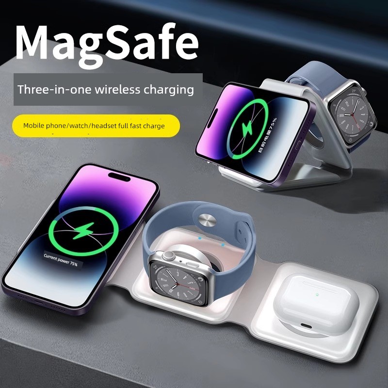 MagSafe Magnetic Three-in-One Wireless Charger for Apple Iphone15/14 Watch IWatch Headset AirPods Pro Fast Charging Pd23w Charging All-in-One Mobile Phone Holder