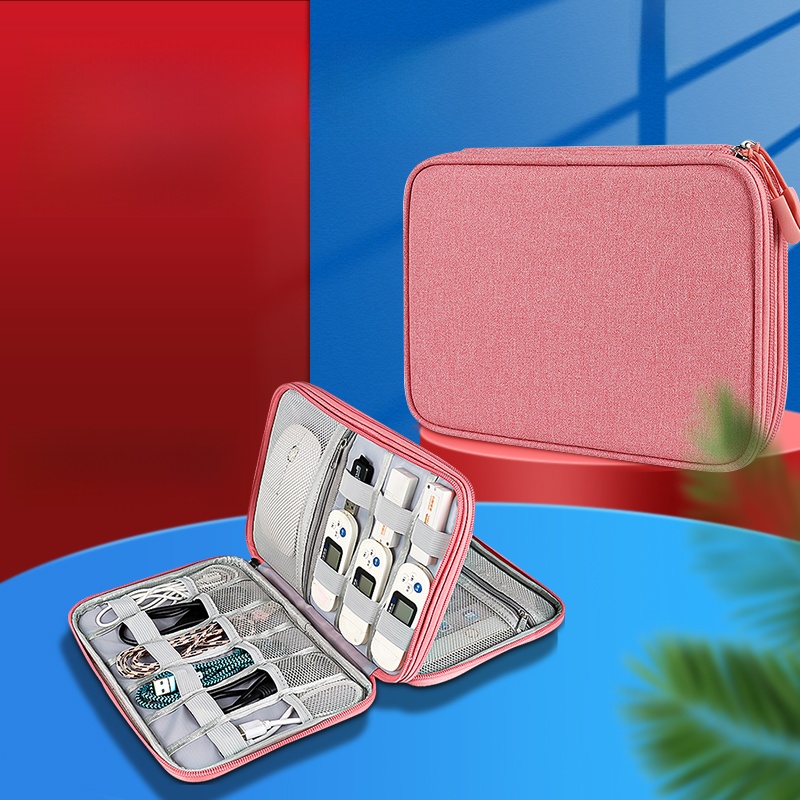 Double Volume Multifunction Data Cable Cosmetics Bag Mobile Phone Digital Accessories Digital Protection Women's Bag Large Capacity Earphone U Shield Charger Power Bank Laptop Power Cord Internet Celebrity Protection Box