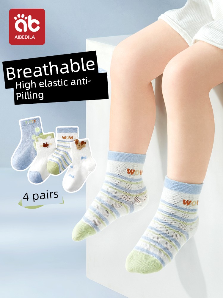 Baby Socks Boys Summer Thin Baby Boys Spring and Autumn Pure Cotton Class A Boneless Breathable Mesh Children's Tube Socks