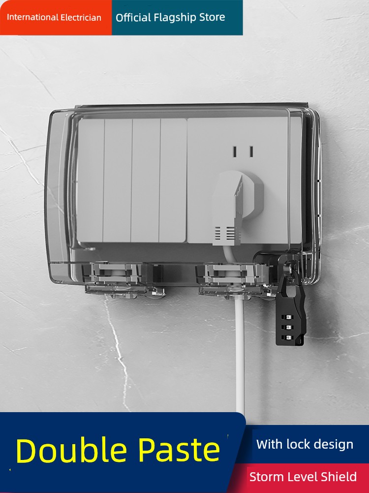 Outdoor 86-Type Two-Joint Two-Row Waterproof Box Two Position Switch Socket One-Piece Protective Cover with Padlock Buckle Waterproof Cover