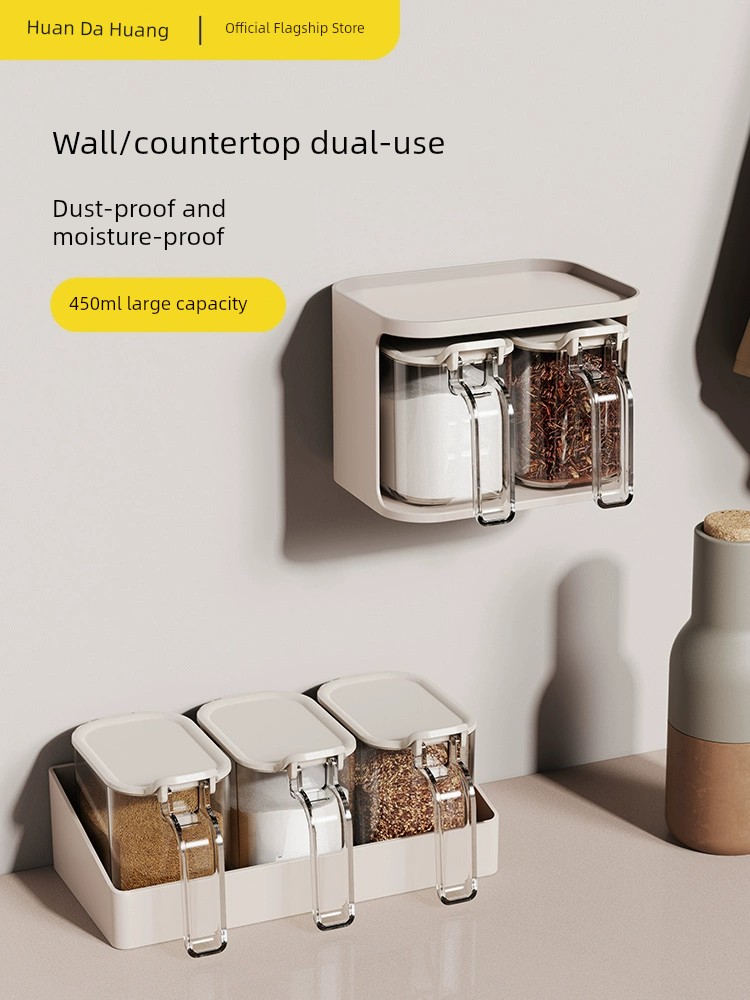 Cooker King Seasoning Box For Home Kitchen Spice Jars Salt Gourmet Powder Storage Box Combination Suit Wall Hanging Spice Seal