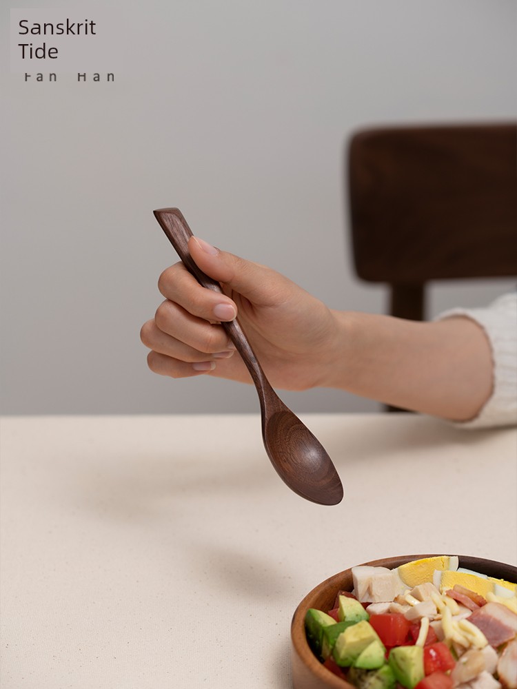 Fanhan Japanese Wooden Spoon Eating For Home Wooden Spoon Honey Black Walnut Wooden Chopsticks Spoon Tableware Suit