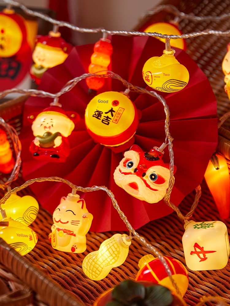 Spring Festival New Year Lights Lion God of Wealth Lighting Chain New Year Decoration Pendant Creative Festive Ornaments Atmosphere Scene Layout