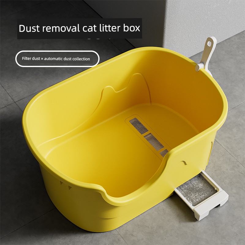 Dust Removal Litter Box Open Oversized Anti-Splash Cat Toilet Extra Large with Strainer Gray Screen Dust Leakage Cat