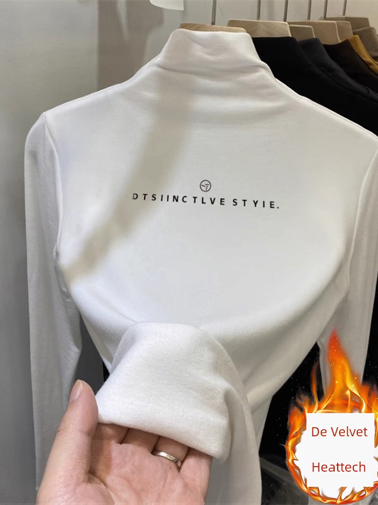 Women's Half Turtleneck Dralon Bottoming Shirt Autumn and Winter 2025 New Arrival Thickened Inner Wear Fleece-lined Heattech T-shirt Long Sleeve Tops