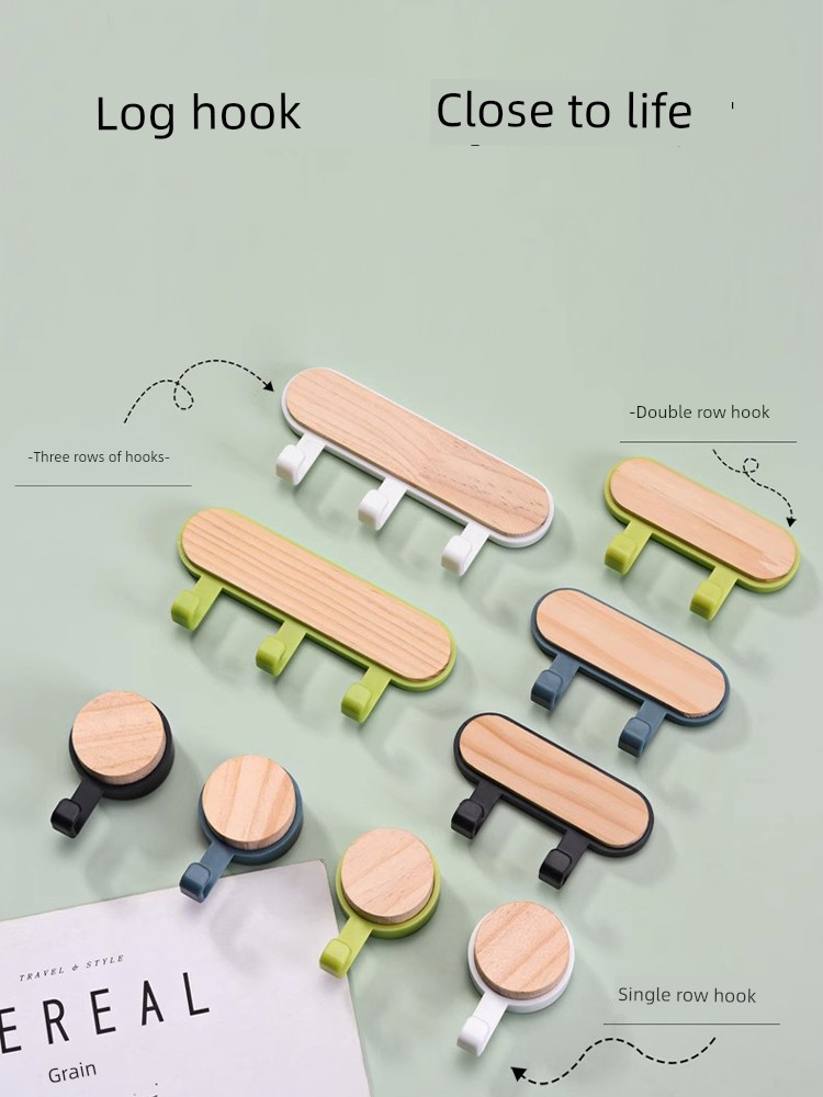 Creative Hook Wooden Hook Strong Adhesive Load-Bearing Punch-Free Wall Hanging Towel Hook Clothes Hook Entrance Hook
