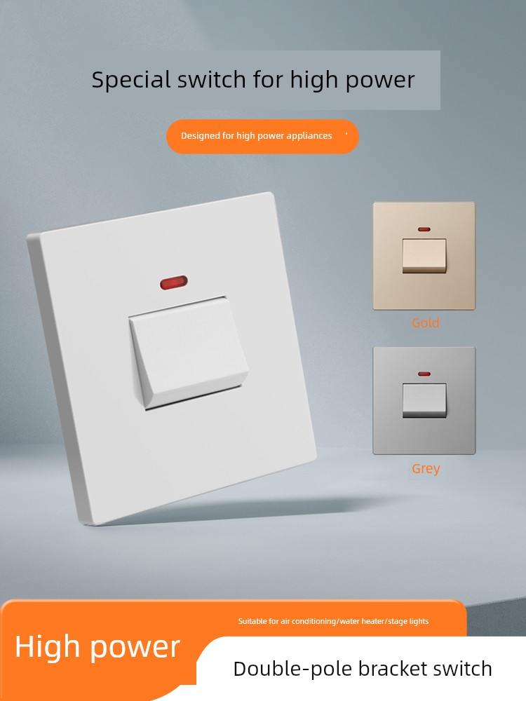 86-Type Concealed For Home 25A High-Power Air Conditioning Water Heater Switch Bipolar Double Break 45A Curved Frame Main Switch Panel
