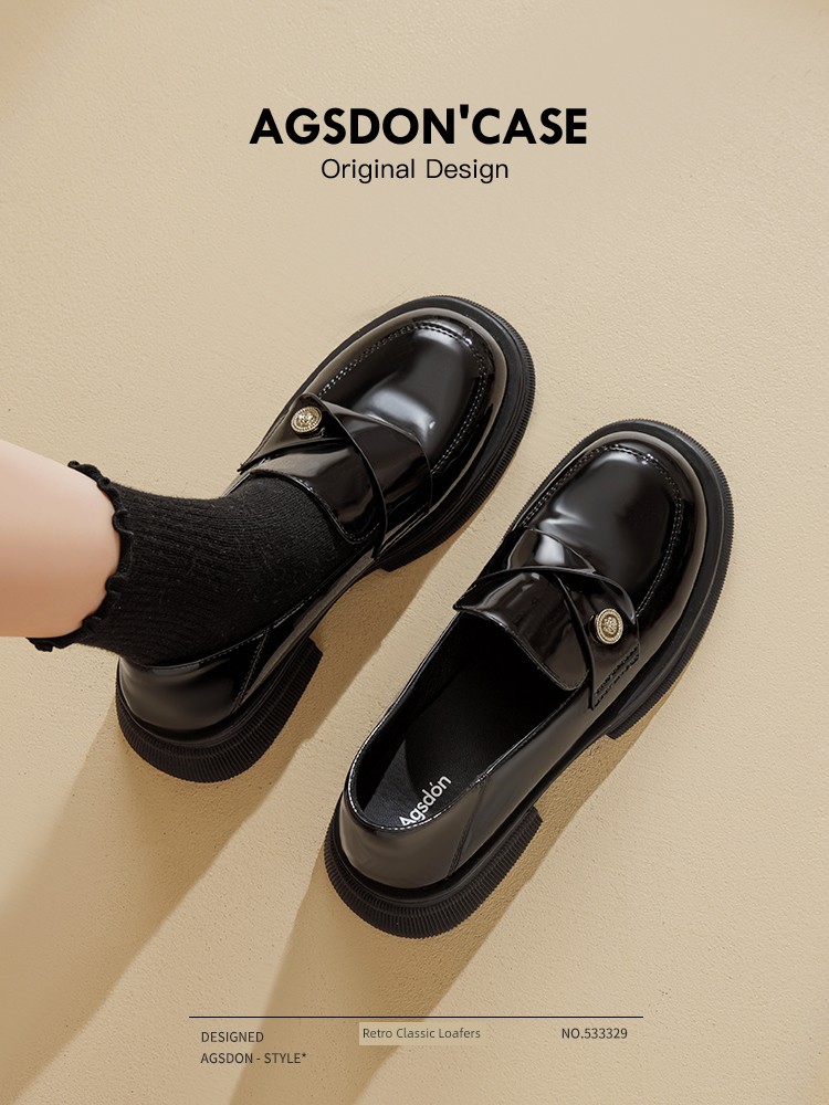 Camellia Loafers Women's 2024 New Arrival Autumn British Style Work Clothing Flats Japanese Style JK Small Leather Shoes Gold Coin Flats