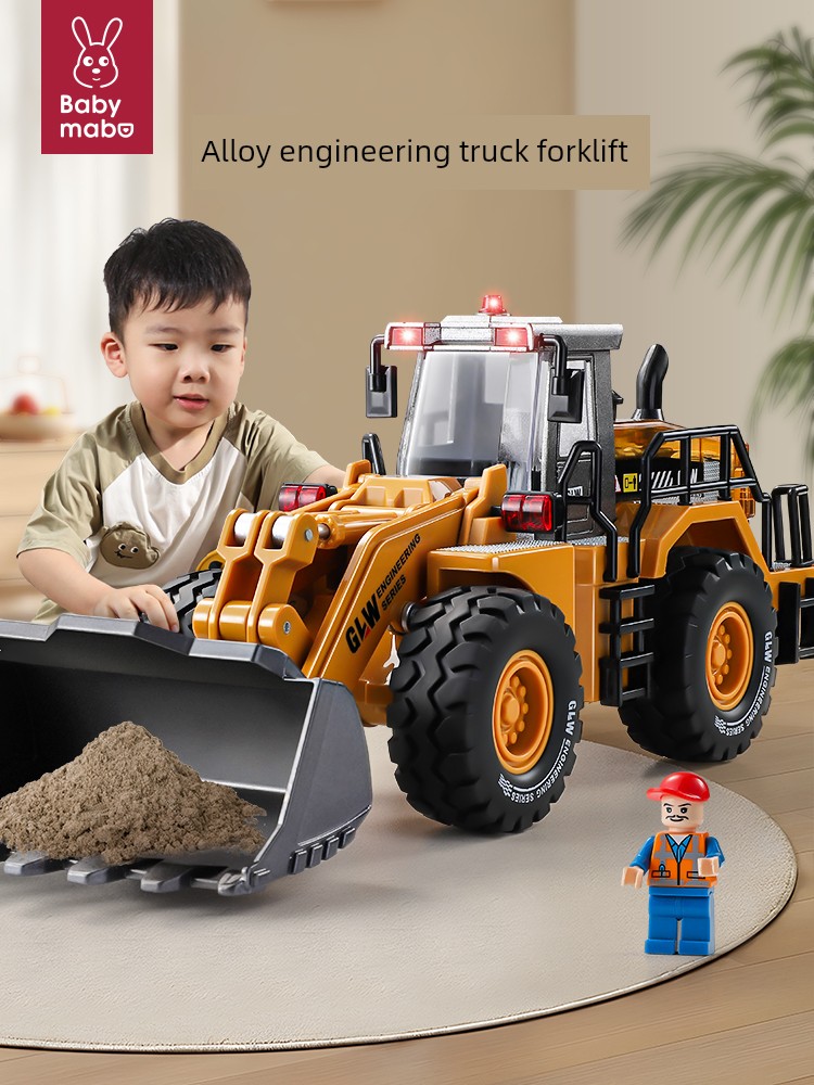 Kids Forklift Excavator Bulldozer Toy Boy Road Roller Alloy Engineering Vehicle Truck Car Model Large Size