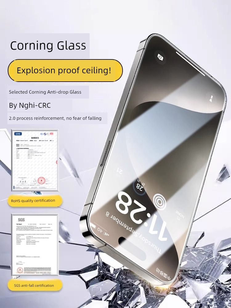 Suitable for Apple 16/15 Tempered Film Iphone13promax Mobile Phone Film 14 New Arrival 12 Film 11 Blu-ray Eye Protection plus Peep-Proof Drop-Resistant XR HD X Full-Screen Full-Cover Max Protection