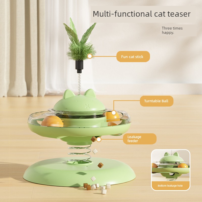 Cat Toy Self-Hi Relieving Stuffy Handy Gadget Cat Teaser Cat Turntable Ball Leaking Food Feather Cat Pet Consumption Physical Supplies